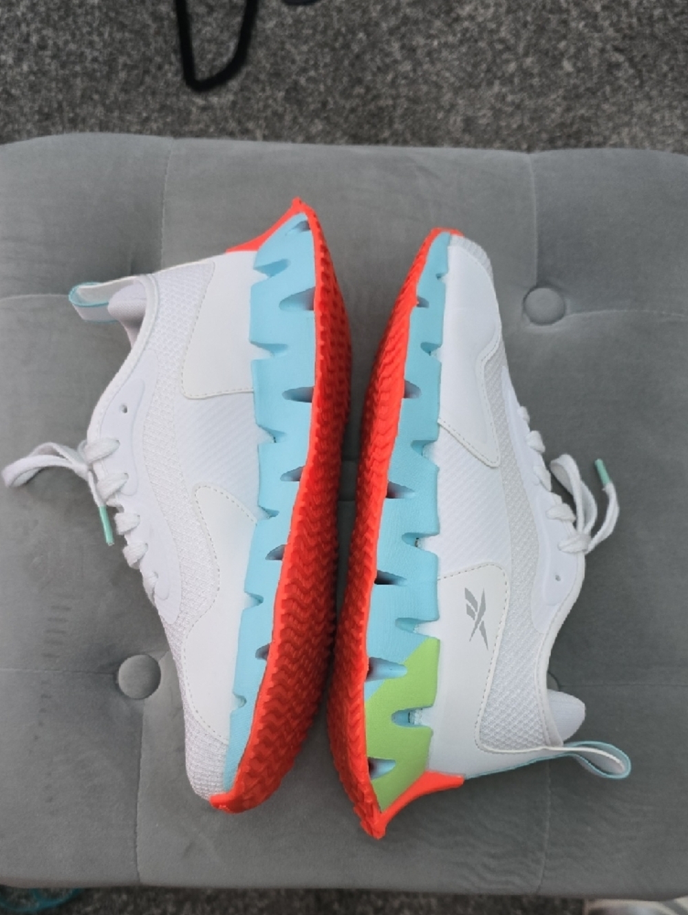 Reebok White Sneakers with Aqua Midsole & Coral Outsole - Picture 4 of 11